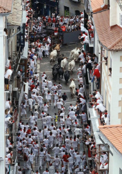 Imágenes del primer encierro de los sanfermines 2019 protagonizado por toros de Puerto de San Lorenzo.