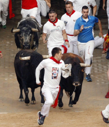 Imágenes del segundo encierro de los sanfermines 2019 protagonizado por toros de Cebada Gago.