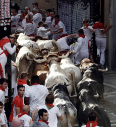 Imágenes del segundo encierro de los sanfermines 2019 protagonizado por toros de Cebada Gago.