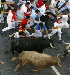 Imágenes del sexto encierro de los sanfermines 2019 protagonizado por toros de Núñez del Cuvillo.