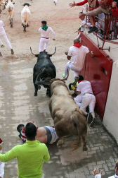 Imágenes del sexto encierro de los sanfermines 2019 protagonizado por toros de Núñez del Cuvillo.