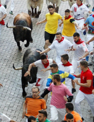 Imágenes del sexto encierro de los sanfermines 2019 protagonizado por toros de Núñez del Cuvillo.
