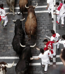 Imágenes del sexto encierro de los sanfermines 2019 protagonizado por toros de Núñez del Cuvillo.
