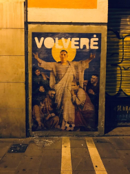 Dibujo de LKN sobre el Chimy Ávila en la calle Nueva, 57 de Pamplona