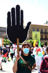 La Plaza del Castillo acogió este domingo, 23 de mayo, una concentración convocada por la Coordinadora Antirracista de Navarra para celebrar la fecha.