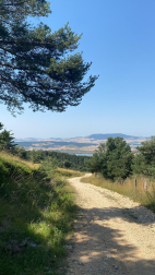Paseando por Tangorri (balsa de Zolina al fondo). /