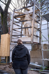 Fotos de la retirada de las tres últimas estatuas de los reyes del paseo de Sarasate