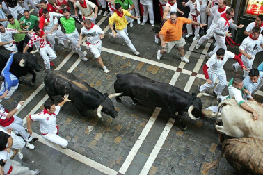 Tercer encierro de los Sanfermines 2011 protagonizado por toros de la ganader&iacute;a Dolores Aguirre.