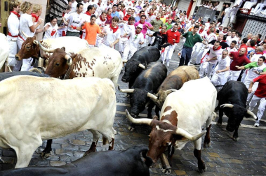 Tercer encierro de los Sanfermines 2011 protagonizado por toros de la ganadería Dolores Aguirre.