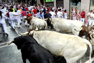 Tercer encierro de los Sanfermines 2011 protagonizado por toros de la ganadería Dolores Aguirre.