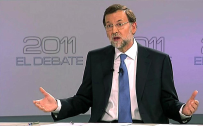 Rajoy y Rubalcaba se enfrentan en el debate televisado por la Academia de televisión, en el Palacio de Congresos.
