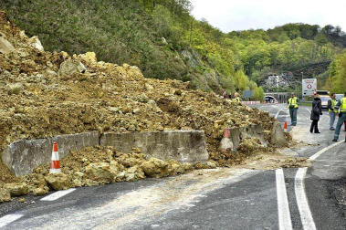 TRÁFICO
La N-121-A estará cortada uno o dos meses por el desprendimiento

Imagen del desprendimiento de tierra en la N-121-A. CEDIDA
Los desprendimientos se produjeron en el kilómetro 28, a unos trescientos metros al sur del túnel de Belate. No afectaron a ningún vehículo.