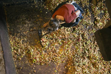 La tradicional fiesta de la Kirikoteka cumple 17 años con 2.200 kilos de manzanas y unos 1.300 litros de jugo. El buen tiempo acompañó a dantzaris, arizkundarras y visitantes durante toda la mañana.