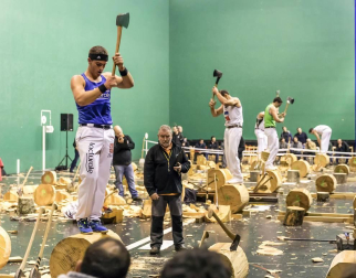Fotos del Campeonato navarro de aizkora de Primera, celebrado el 18 de noviembre en el frontón de Doneztebe.