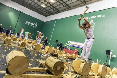 Fotos del Campeonato navarro de aizkora de Primera, celebrado el 18 de noviembre en el frontón de Doneztebe.