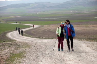 Javierada. Los peregrinos de la Ribera almuerzan en el yugo y atraviesan las Bardenas, camino de Javier