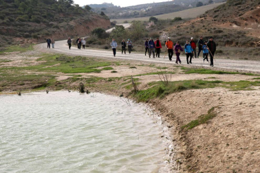 Javierada. Los peregrinos de la Ribera almuerzan en el yugo y atraviesan las Bardenas, camino de Javier