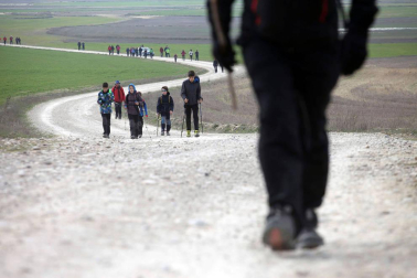 Javierada. Los peregrinos de la Ribera almuerzan en el yugo y atraviesan las Bardenas, camino de Javier
