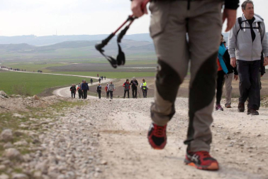 Javierada. Los peregrinos de la Ribera almuerzan en el yugo y atraviesan las Bardenas, camino de Javier