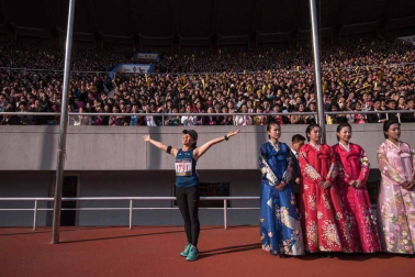 Multitudinaria carrera en la capital de Corea del Norte.