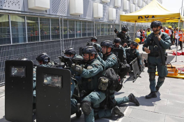 El estadio del C.A. Osasuna fue el lugar elegido para un ejercicio de las fuerzas de seguridad ante un posible ataque.