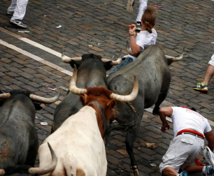 Un norteamericano de 22 años ha resultado herido grave en el segundo encierro de San Fermín 2017 al ser empitonado en un brazo por uno de los toros de José Escolar.