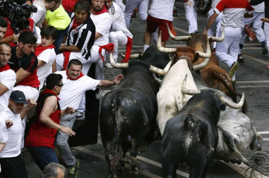 Imágenes del octavo encierro, protagonizado por los Miura