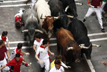 Imágenes del octavo encierro, protagonizado por los Miura