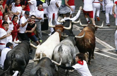 Imágenes del octavo encierro, protagonizado por los Miura