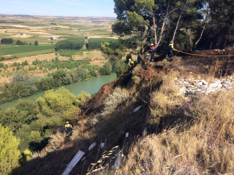 Imágenes del fuego que ha calcinado una hectárea entre Milagro y Villafranca.