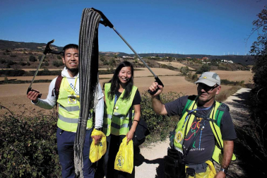 Cada 4 meses, voluntarios japoneses recorren las cunetas de la ruta jacobea en Navarra para recoger basura. Así se vive una etapa a su lado