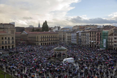 Jóvenes y mayores salen a la calle en Pamplona bajo la lluvia