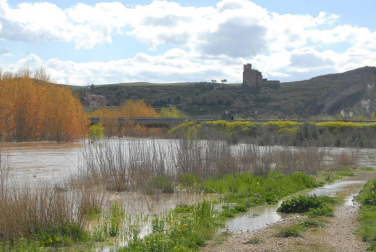 La recta de Arguedas con agua del barranco de Las Limas, cortes en la NA-134 y agua en las Bardenas tras las lluvias del 12 de abril.