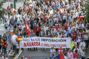 Fotos de la manifestación contra la política lingüística del Gobierno de Navarra celebrada este sábado en Pamplona.