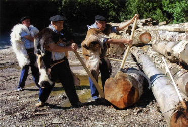 Arrastrados por machos o bueyes, suspendidos en un sistema de cables y por el río Irati, el traslado de troncos nutrió el aserradero de Ekai entre 1920 y 1958. Los barranqueadores reconducían la madera por el río. La red de cables forestales se extendió, al menos, a 126 puntos en Navarra