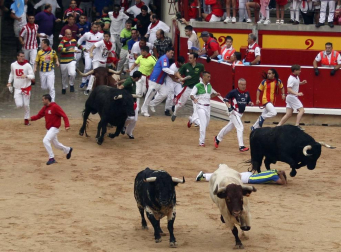 Imágenes del primer encierro de los sanfermines 2018 protagonizado por toros de Puerto de San Lorenzo.