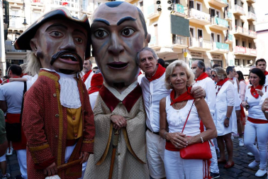 Salida de los gigantes y cabezudos de Pamplona, 7 de julio de San Fermín 2018