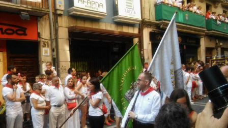 Imágenes de la procesión de San Fermín por las calles de Pamplona, el 7 de julio de 2018.