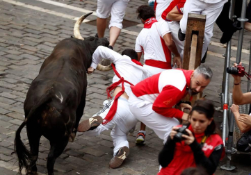 Imágenes del séptimo encierro de los Sanfermines de 2018, con toros de la ganadería Jandilla.
