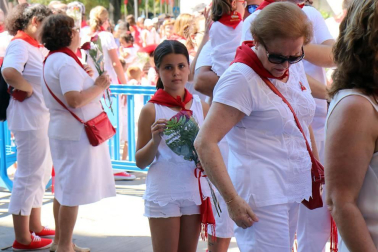 Imágenes de la ofrenda floral a San Fermín en San Lorenzo durante los Sanfermines 2018.