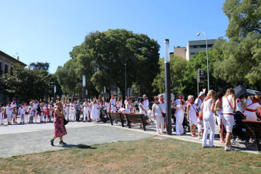 Imágenes de la ofrenda floral a San Fermín en San Lorenzo durante los Sanfermines 2018.