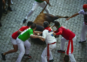Imágenes del quinto encierro de los sanfermines, con toros de la ganadería Núñez del Cuvillo