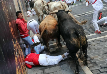 Imágenes del quinto encierro de los sanfermines, con toros de la ganadería Núñez del Cuvillo