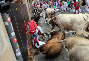 Imágenes del quinto encierro de los sanfermines, con toros de la ganadería Núñez del Cuvillo