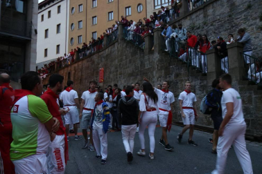 Imágenes del séptimo encierro de los Sanfermines de 2018, con toros de la ganadería Jandilla.