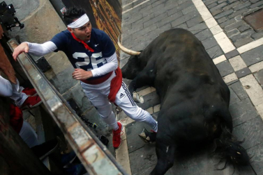 Imágenes del séptimo encierro de los Sanfermines de 2018, con toros de la ganadería Jandilla.