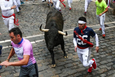Imágenes del séptimo encierro de los Sanfermines de 2018, con toros de la ganadería Jandilla.