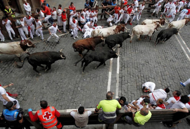 Imágenes del séptimo encierro de los Sanfermines de 2018, con toros de la ganadería Jandilla.