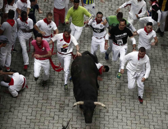 Imágenes del séptimo encierro de los Sanfermines de 2018, con toros de la ganadería Jandilla.