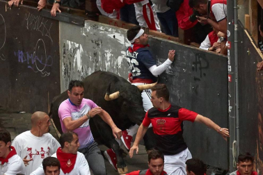 Imágenes del séptimo encierro de los Sanfermines de 2018, con toros de la ganadería Jandilla.